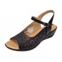 Sandale dama negre din piele naturala cu platforma joasa si perforatii florale Elviora CLP02N